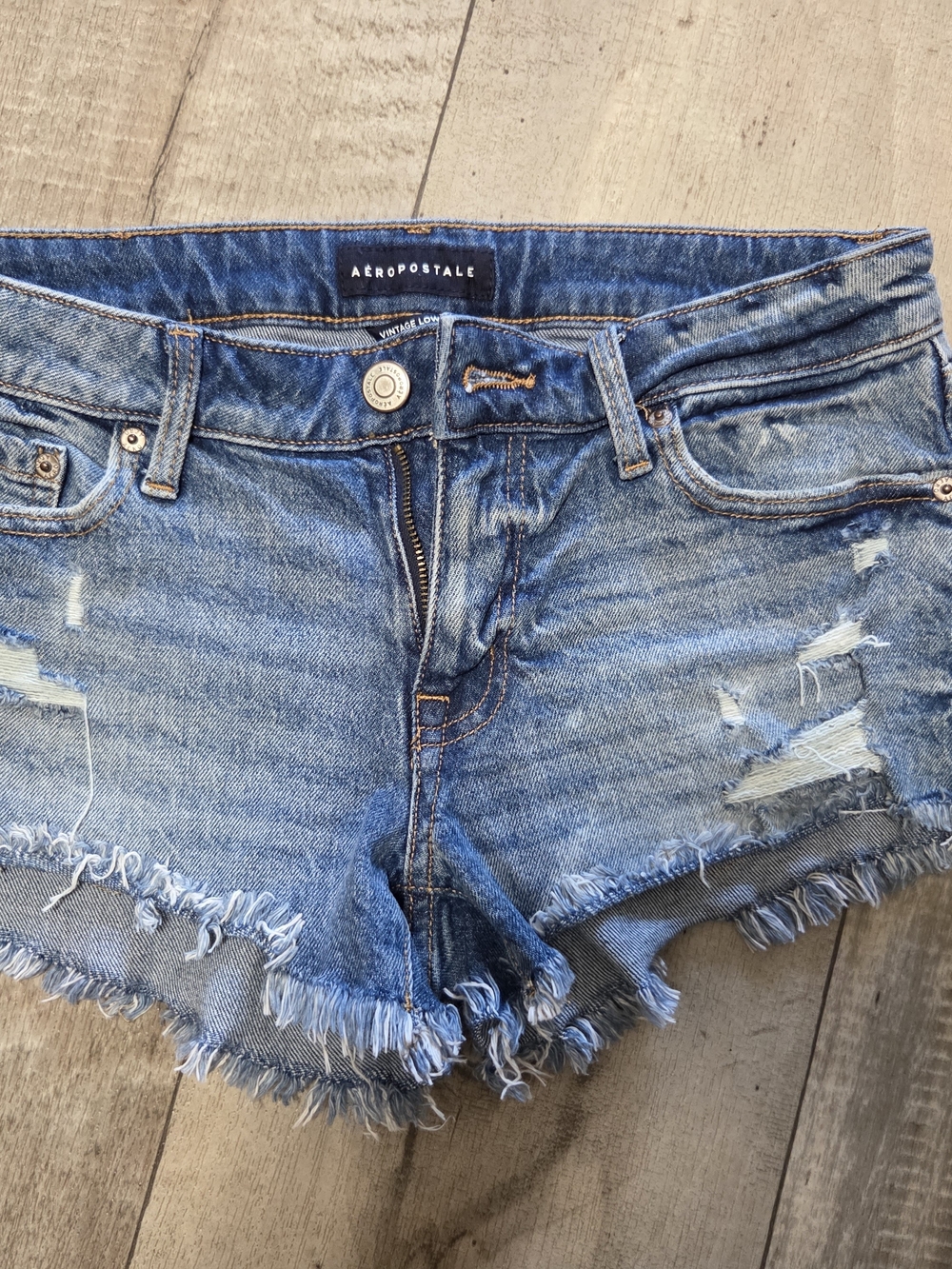 Aeropostale Women's Blue Distressed Denim Cutoff Shorts